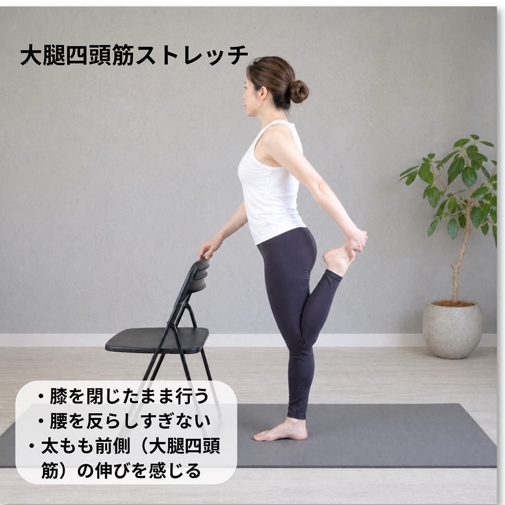 大腿四頭筋ストレッチ　参考画像　女性モデル