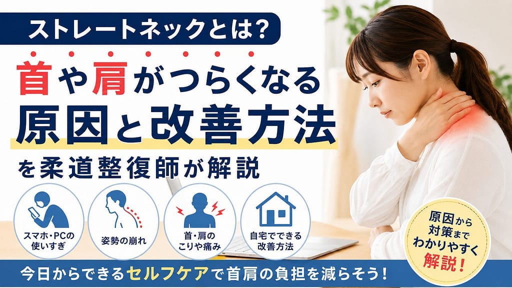 ストレートネックで首や肩がつらくなる原因と改善方法のアイキャッチ画像