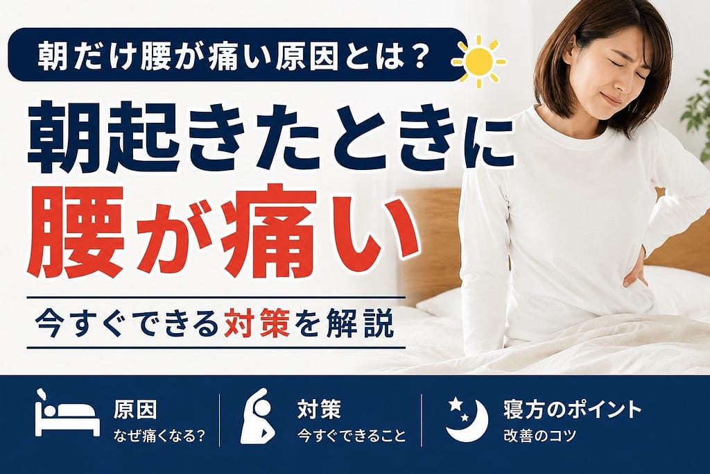 朝起きたときの腰痛の原因と対策を解説するアイキャッチ画像